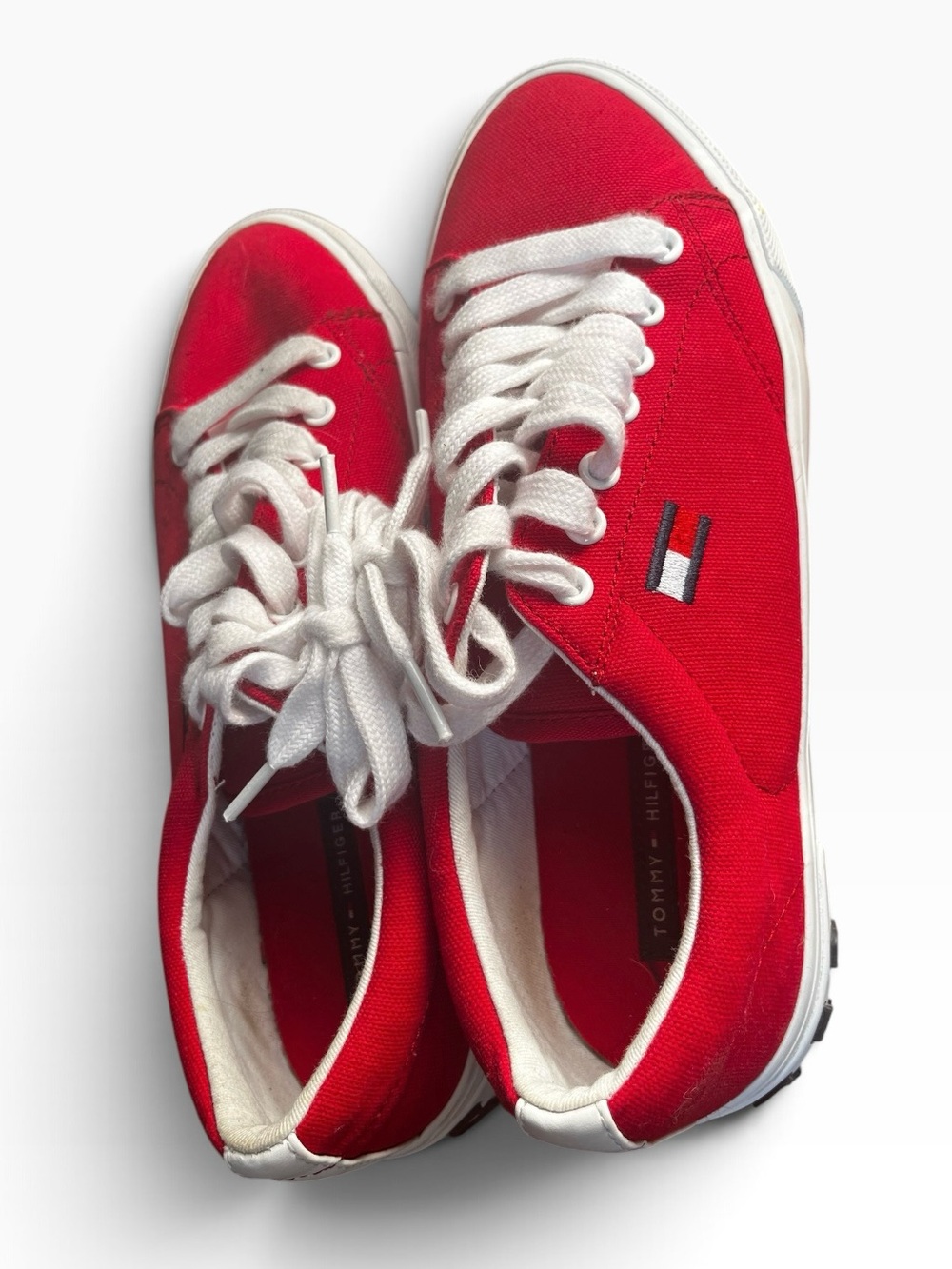 US 8 Tommy Hilfiger Red Canvas Low-Top Sneakers with White Laces